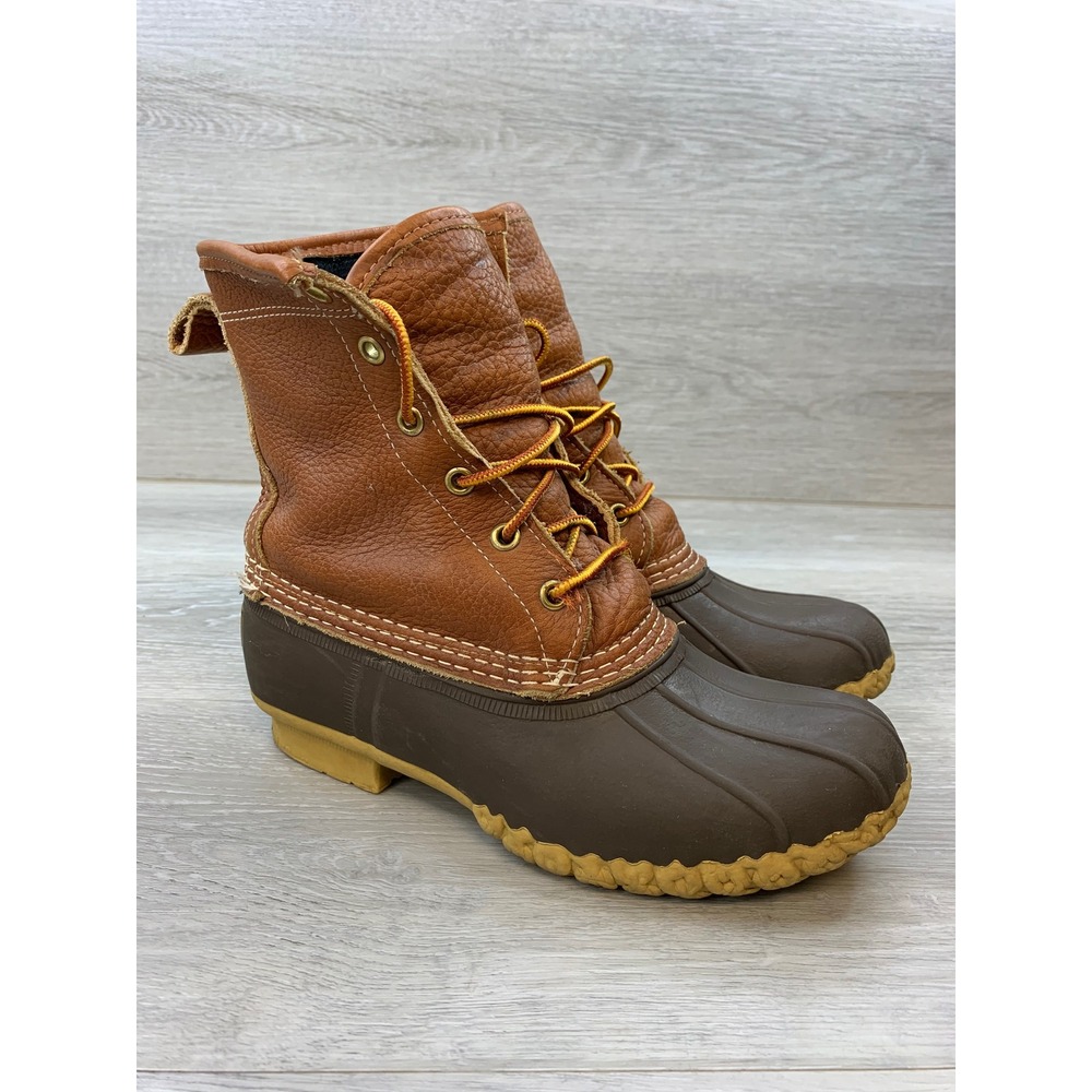 LL Bean Boots 8" Flannel Lined Duck Boots Brown Leather Women's 6 Classic Shoes